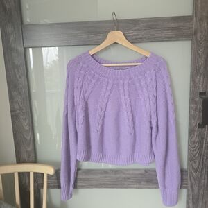 Charlotte Russe Purple Crop Crew Neck Sweater